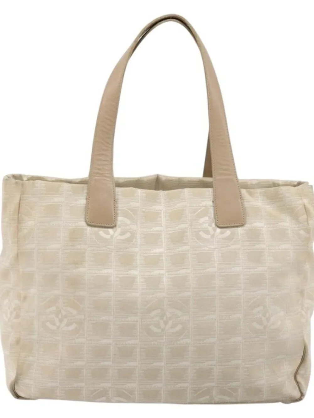 CHANEL New Travel Line Tote Bag Nylon Beige Gold CC Auth 180904